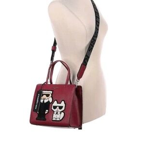 Karl Lagerfeld Burgundy Shoulder Bag with Graphic Details